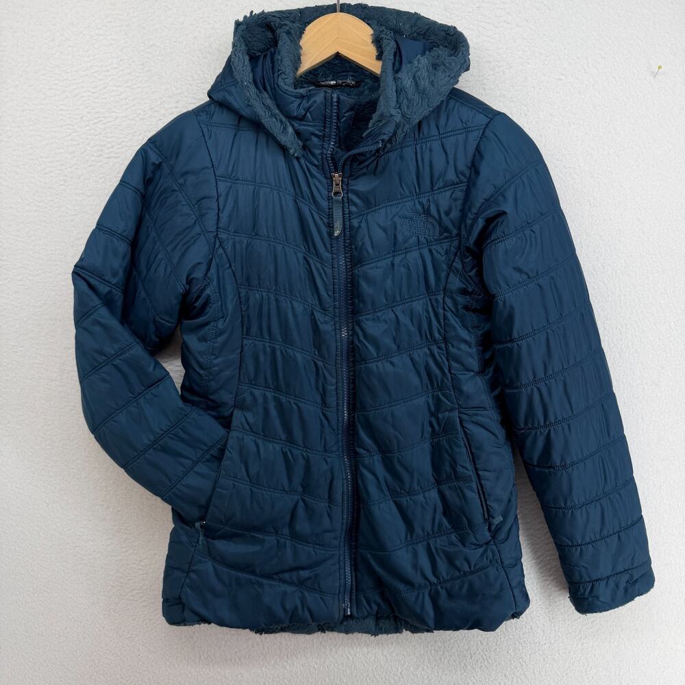 THE NORTH FACE Jacket Youth L 14-16 Insulated Fleece Lined Quilted Hoodie Blue